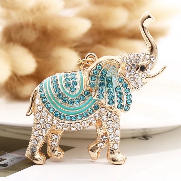 Accessories - Regal Blue Crystal Elephant Keychain Charm